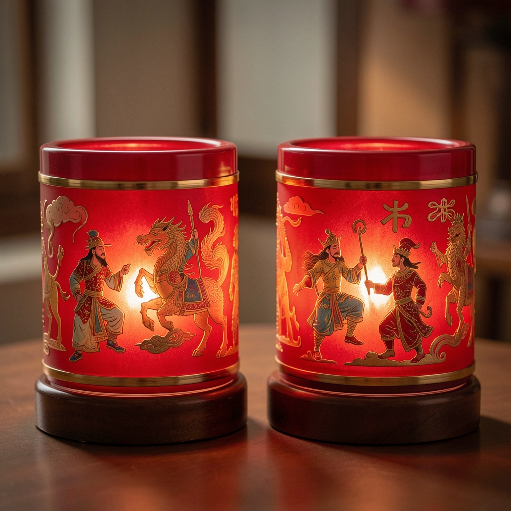 Linternas rojas con figuras del zodiaco chino durante el Año Nuevo Lunar