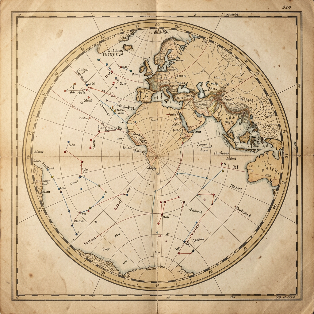 Mapa astronómico antiguo con constelaciones dibujadas a mano