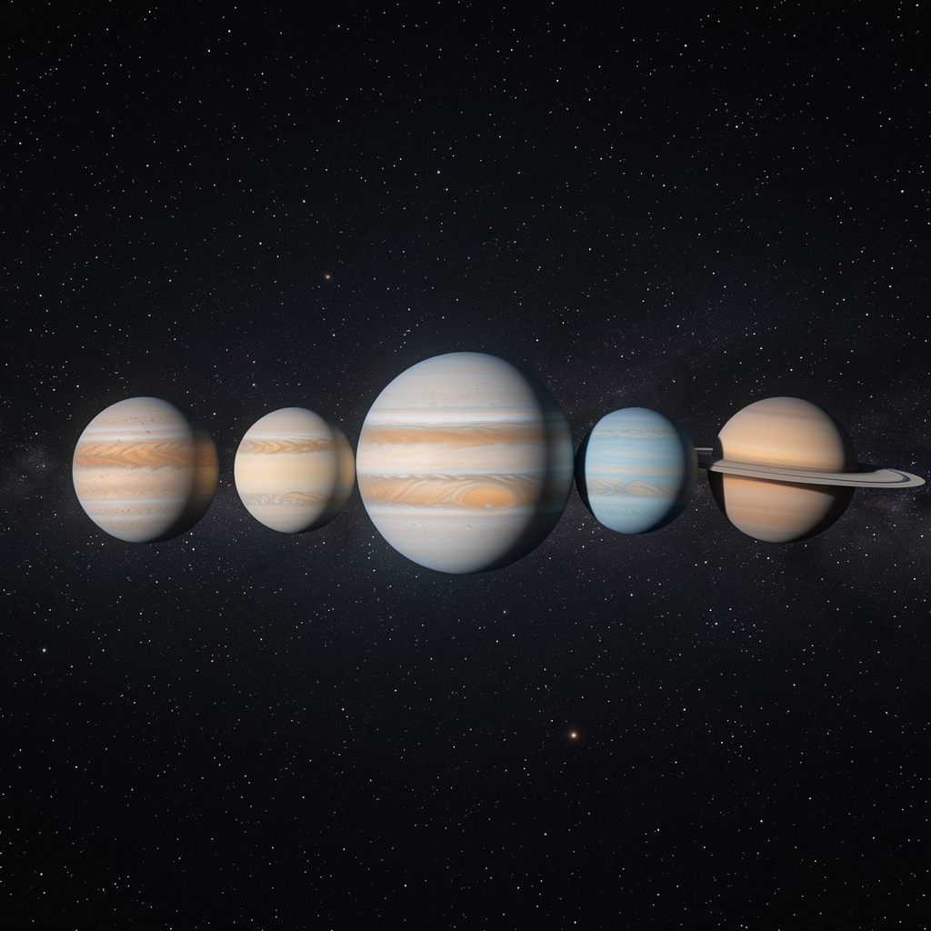 Ilustración fotográfica de los planetas del sistema solar alineados