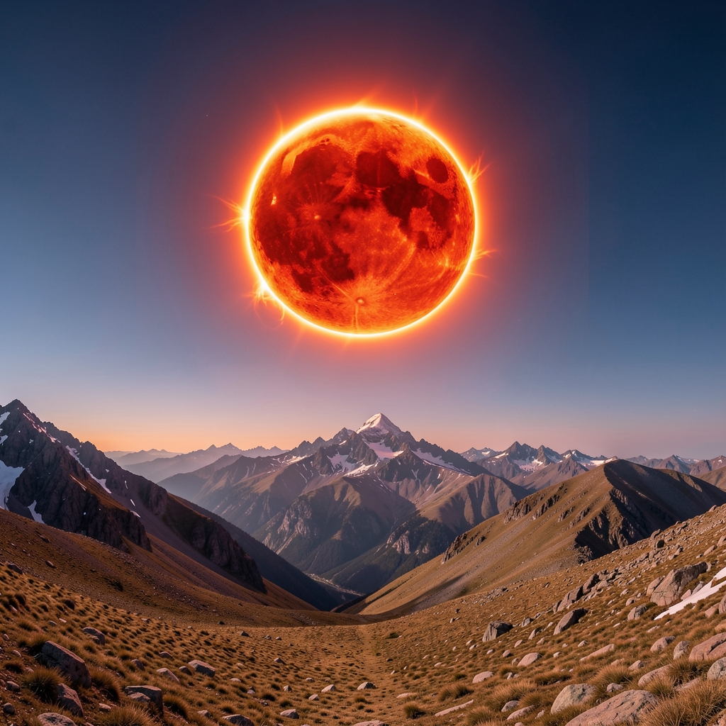 Eclipse solar total visto desde un cerro en la Patagonia argentina